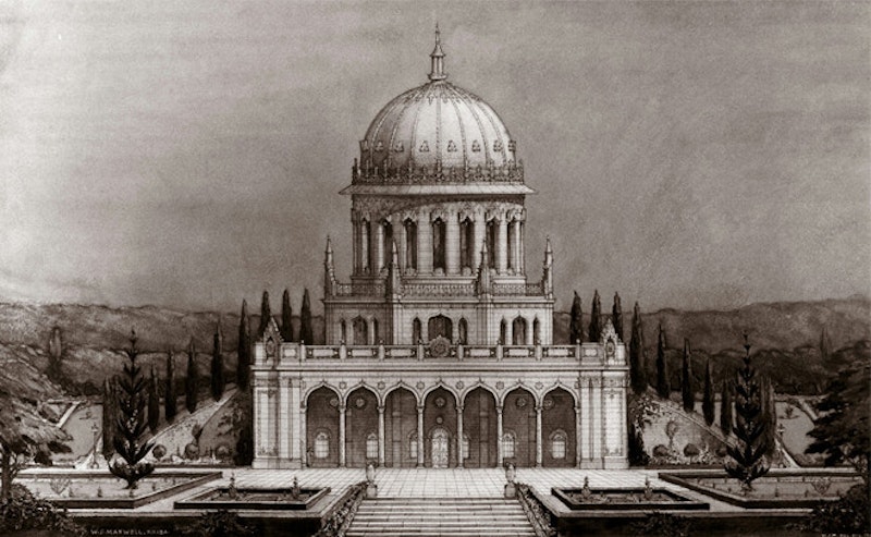 Architectural drawing of the superstructure of the Shrine of the Báb, by William Sutherland Maxwell.