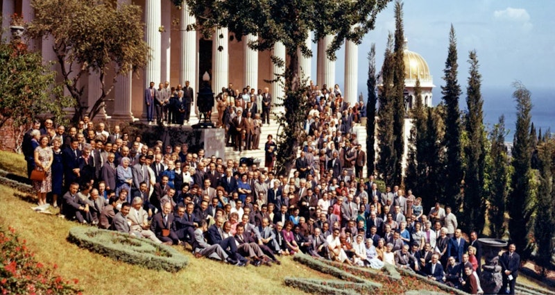 Delegates to the first International Baháʼí Convention in Haifa, in front of the International Archives Building, May 1963